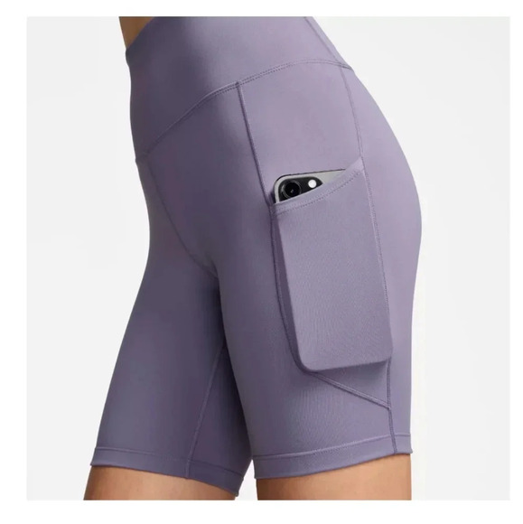 NWT Women's Nike One High Waisted 8" Bike Shorts With Pockets Purple - Picture 7 of 9